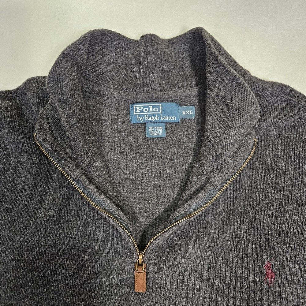 Polo Ralph Lauren Dark Gray 1/4 Zip Pullover Sweater Mens Size XL‎ Red Pony